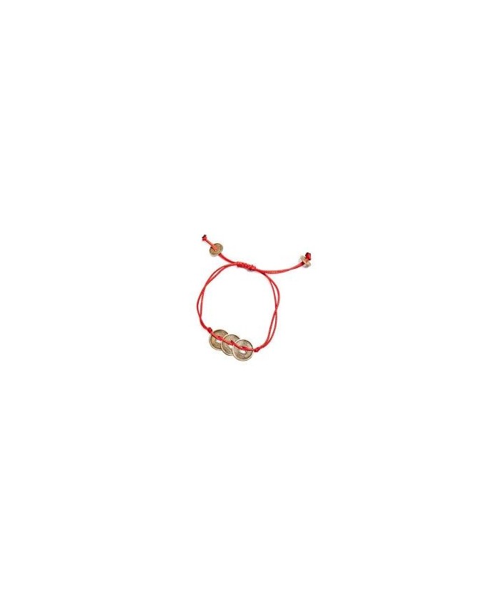 Pulsera 3 monedas de la suerte con hilo rojo.