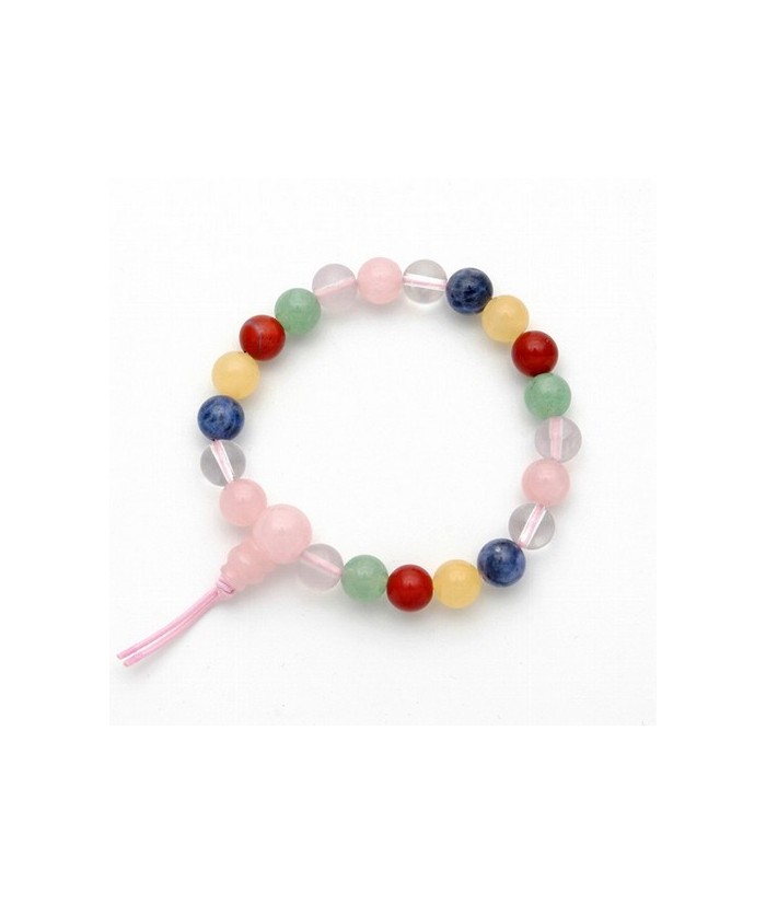 Pulsera minerales colores de los chakras en bolas de 8mm. 
Presentada con cartón con el  nombre del mineral y su propiedad.