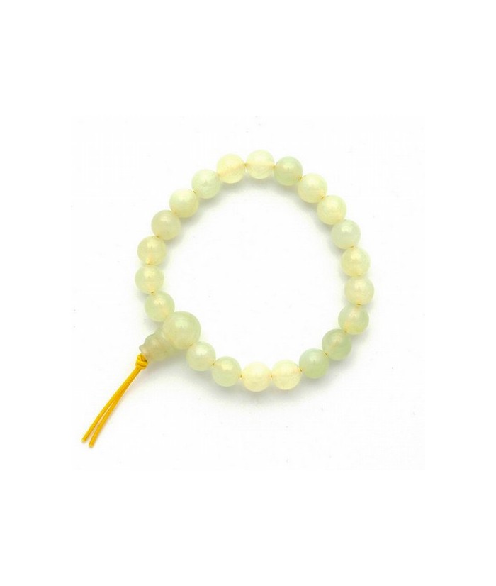 Pulsera de jade verde en bolas de 8mm.
Presentada con cartón con el  nombre del mineral y su propiedad.