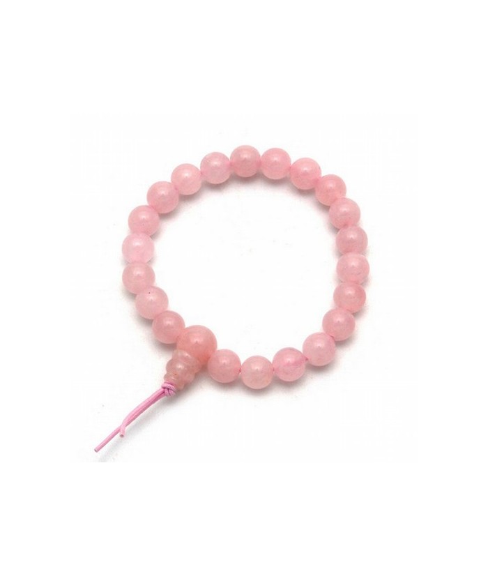 Pulsera de cuarzo rosa en bolas de 8mm.
Presentada con cartón con el  nombre del mineral y su propiedad.