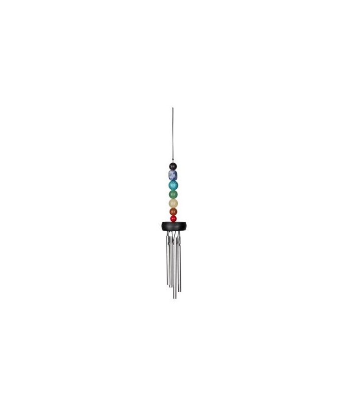 Esta campanita de viento lleva 7 piedras representativas de cada uno de los 7 centros energéticos del cuerpo humano. Se encuent