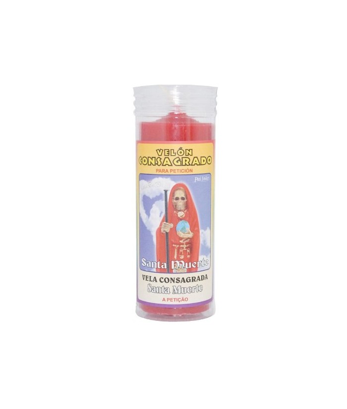 VELON CONSAGRADO Santa Muerte (Rojo) 14 x 5.5 cm (Incluye Ritual)